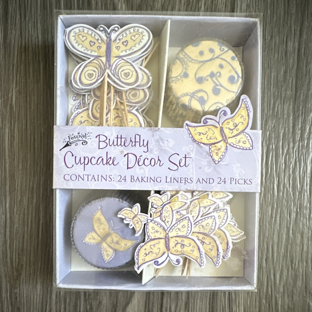 Festival Butterfly Cupcake Decor Set, 24 Picks And 24 Liners